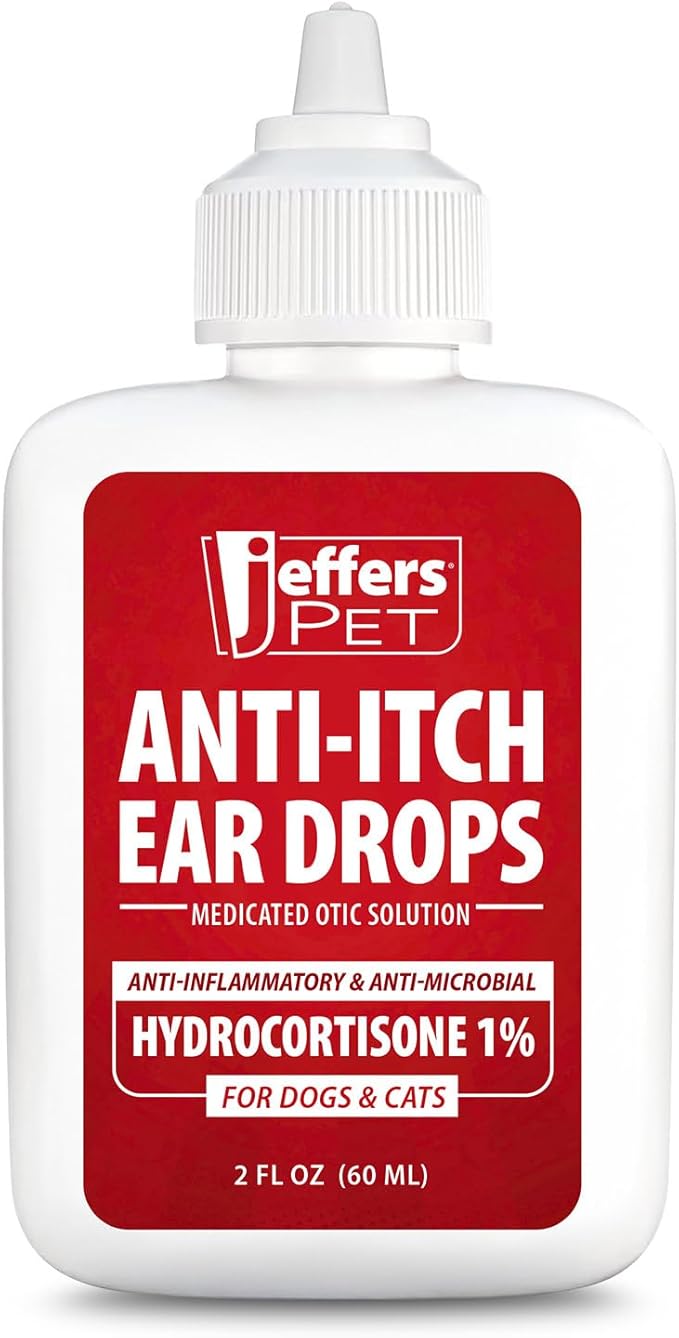 Jeffers Pet Ear Drops for Dogs & Cats – Ear Cleaner with Hydrocortisone – Dropper for Odor, Wax & Itchy Ears – Safe for Routine Use – Home Ear Care, Summer Grooming – 2 fl oz