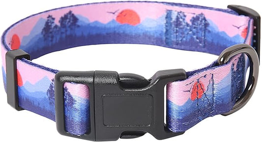 HEELE Dog Collar, Adjustable Soft Dog Collar for Small Medium Large Dogs,Floral Patterned Puppy Collars with Quick Release Buckle M Length 13.39''-20.87''