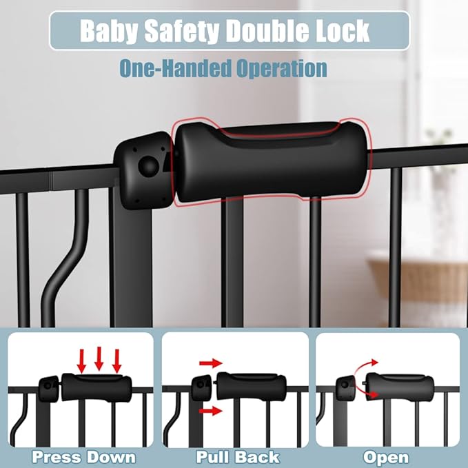 Extra Wide Baby Gate 67-71.5 Inch Wide Walk Through Pressure Mounted Auto Close Large Long Tension Gate for Dog and Cats Black