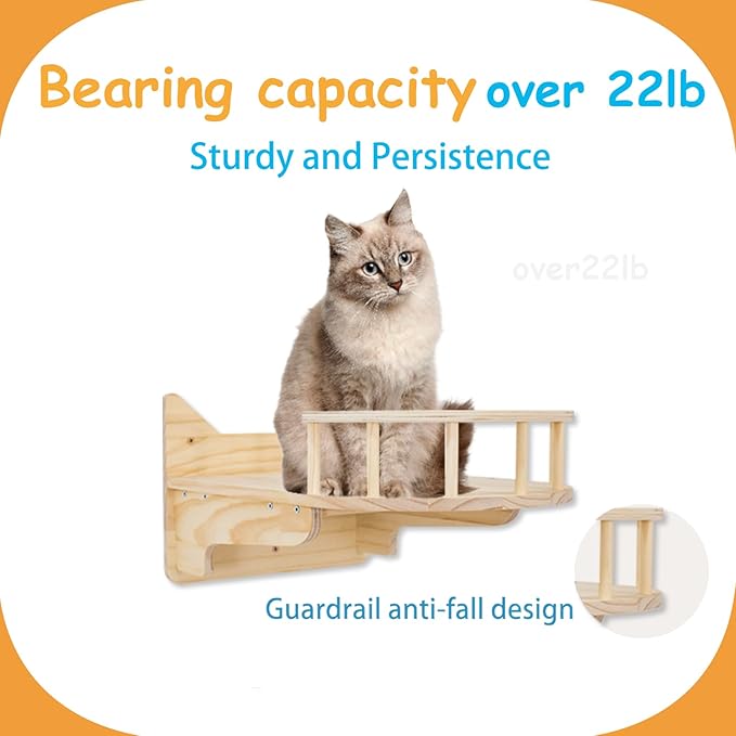 Wall-Mounted Cat Shelves for Large Cats – 9-Piece Pine Wood Cat Furniture with Scratching Posts, Ladder & House – Indoor Modern Climbing Wall Gym for Cats