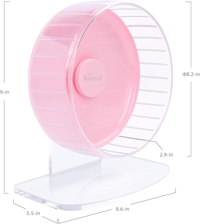 Niteangel Super-Silent Hamster Exercise Wheels: - Quiet Spinner Hamster Running Wheels with Adjustable Stand for Hamsters Gerbils Mice Or Other Small Animals (S, Pink)
