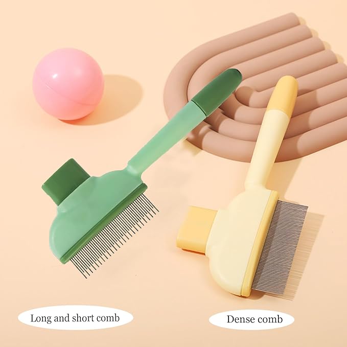 Flea Comb for Cats Dogs Brush for Shedding Pet Hair Removal Comb with Long & Short Stainless Steel Teeth for Deshedding