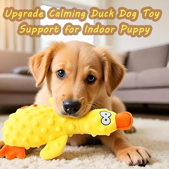 OUANGANC Calming Duck Dog Toy for Aggressive Chewers, Make a Crinkly Crunchy Noise, with Squeaker, 2025 Upgraded Indestructible Puppy Teething Toys, for Small to Medium Dog Breeds (Yellow 10.6in)