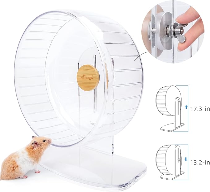 Niteangel Super-Silent Hamster Exercise Wheels - Quiet Spinner Hamster Running Wheels with Adjustable Stand for Dwarf Syrian Hamsters Gerbils Mice Or Other Small Animals