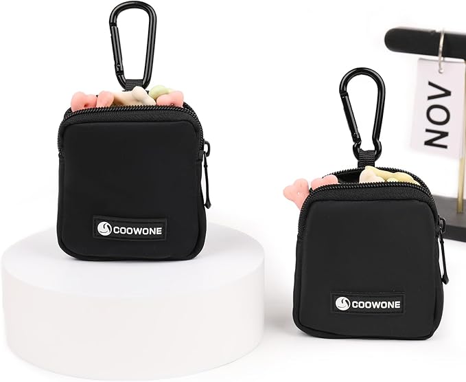 Dog Treat Pouch 2 PCS, Waterproof Small Dog Treat Bag for Leash, Hands Free Dog Walking Bag with Carabiner, Dog Poop Bag Holder for Pet Puppy Travel or Outdoor Use, Zipper Closure to Avoid Spilling