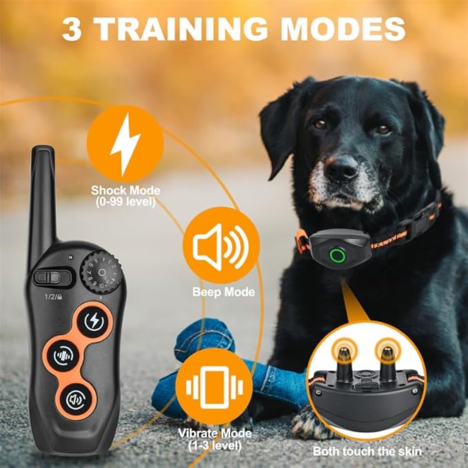 Dog Shock Collar with Remote Control,1300Ft,IP67 Waterproof Dog Training Collar with 3 Training Modes, Beep, Shock, Vibration,Safe Lock for Small, Middle,Large Dogs (Orange-O)