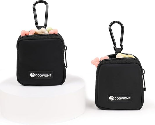 Dog Treat Pouch 2 PCS, Waterproof Small Dog Treat Bag for Leash, Hands Free Dog Walking Bag with Carabiner, Dog Poop Bag Holder for Pet Puppy Travel or Outdoor Use, Zipper Closure to Avoid Spilling