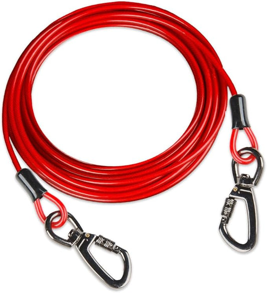 Dog tie Out Cable, 10/20/25/30/50/70/100 feet, Suitable for Dogs up to 350 pounds, Dog Cable with Swivel Buckle, Lightweight, Non-Winding, for Outdoor Camping, Yard Dog Cable (Red, 50FT)