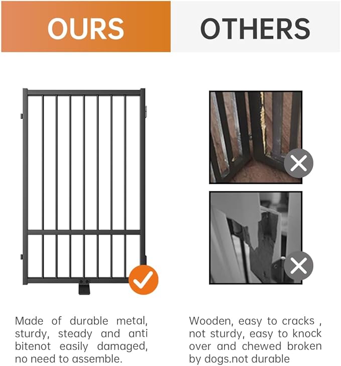 Full Metal Freestanding Dog Gate with Door, 32''Height Foldable Pet Dog Fence for Indoor & Outdoor, 8 Panels Extra Wide Free Standing TallDog Gates for Doorways,House,Stairs,Porch,Deck,Yard