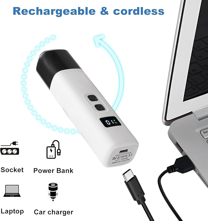 Dog Nail Grinder - 2-Speed Super Quiet and Low Vibration Electric Pet Nail Grinder - Rechargeable Dog Nail Trimmers for Small Dogs- Cat Nail Claw Clippers with 2 Level LED Lighting(White)