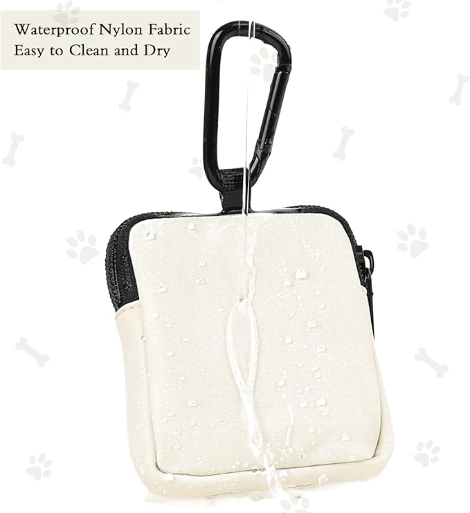 Dog Treat Pouch 2 PCS, Waterproof Small Dog Treat Bag for Leash, Hands Free Dog Walking Bag with Carabiner, Dog Poop Bag Holder for Pet Puppy Travel or Outdoor Use, Zipper Closure to Avoid Spilling