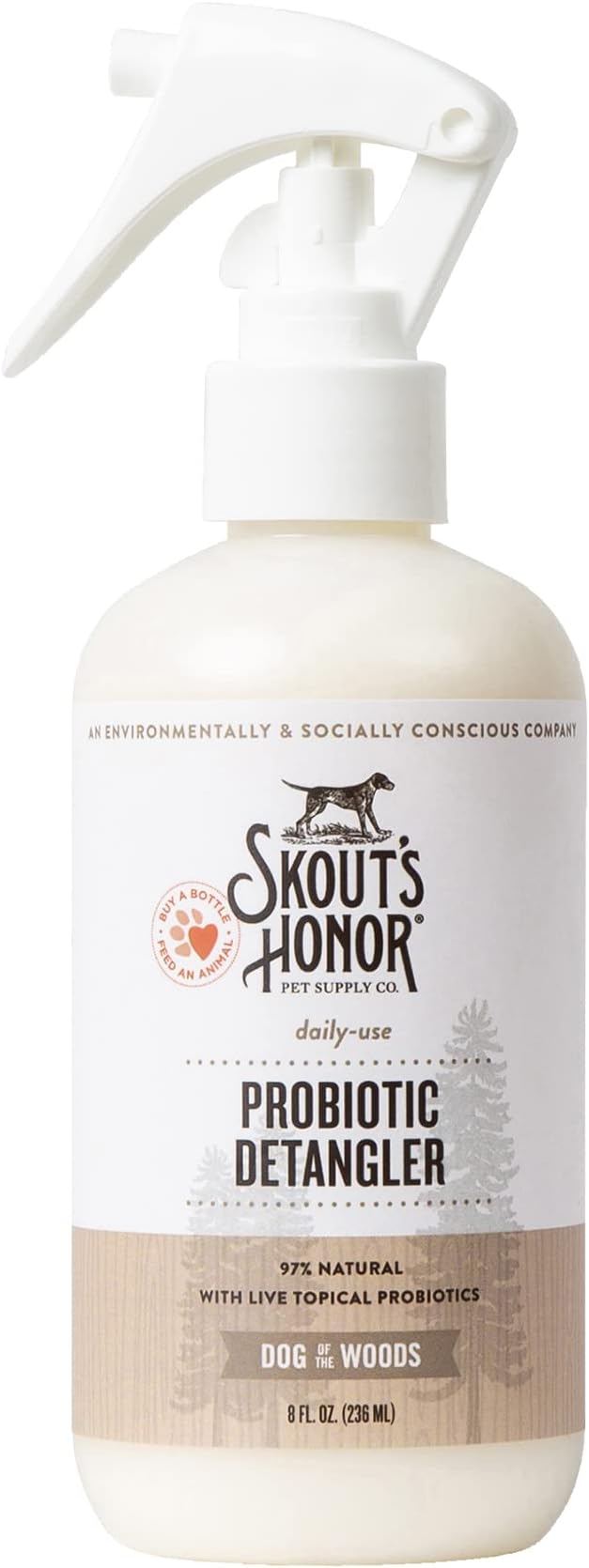 Skout's Honor Pet Detangler Spray - Hydrating & Conditioning with Avocado Oil & Probiotics, 97% Natural, Paraben & Sulfate-Free, softens for a More brushable Coat, Daily Use, 8oz, Dog of The Woods