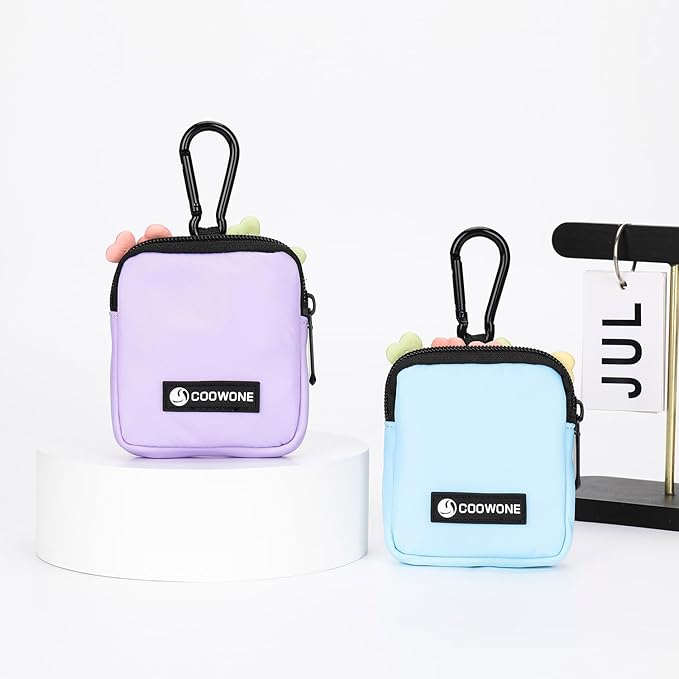 Dog Treat Pouch 2 PCS, Waterproof Small Dog Treat Bag for Leash, Hands Free Puppy Walking Bag with Carabiner, Pet Poop Bag Holder for Pet Puppy Travel or Outdoor Use, Zipper Closure to Avoid Spilling