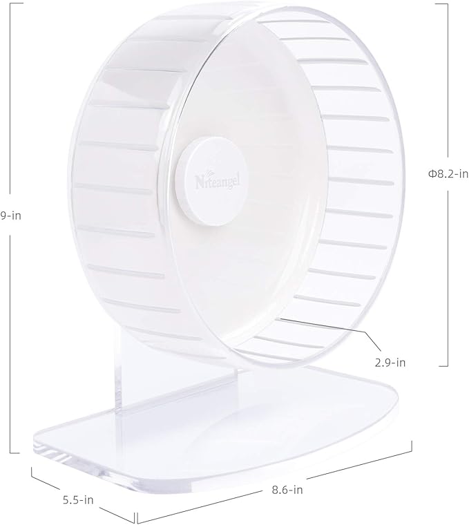 Niteangel Super-Silent Hamster Exercise Wheels - Quiet Spinner Hamster Running Wheels with Adjustable Stand for Hedgehog Gerbils Mice or Other Small Animals (S, White)