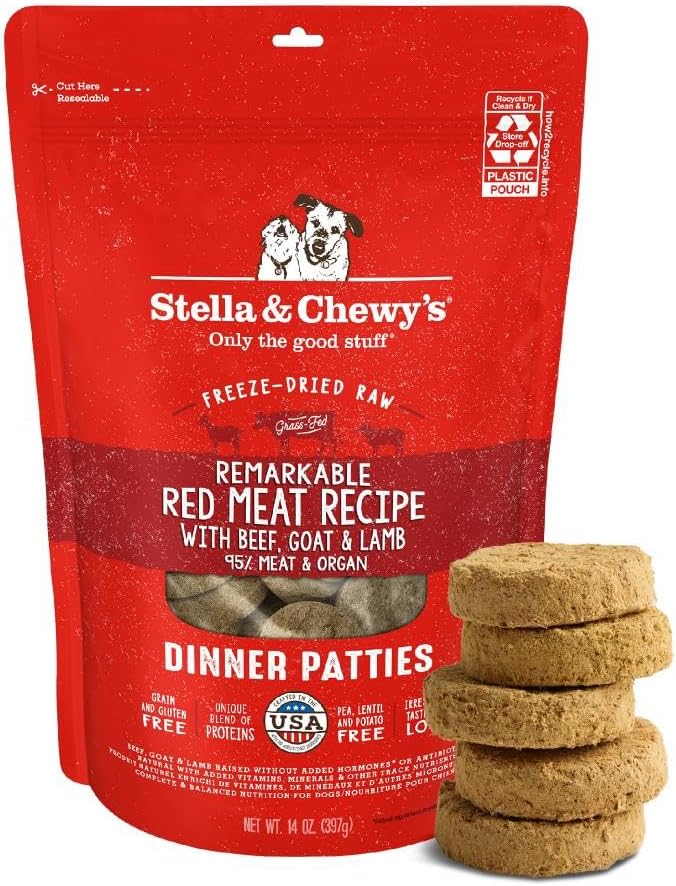 Stella & Chewy's Freeze-Dried Raw Dinner Patties - Remarkable Red Meat Blend - High Protein Grain-Free Puppy & Dog Food - Perfect For Picky Eaters - 14 oz