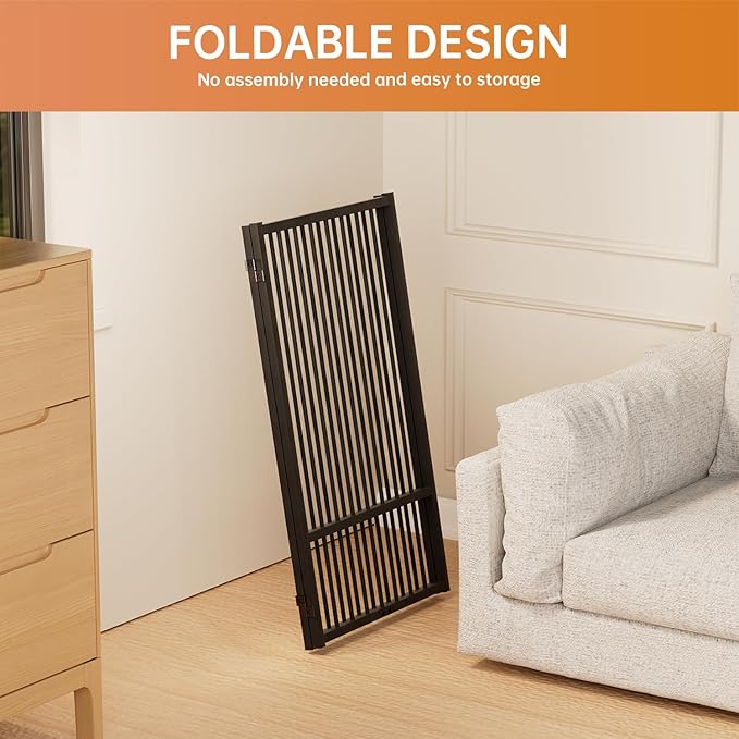 Full Metal Freestanding Dog Gate with Door, 36''Height Foldable Pet Dog Fence for Indoor & Outdoor, 2 Panels Extra Wide Free Standing TallDog Gates for Doorways,House,Stairs,Porch,Deck,Yard