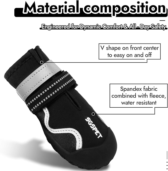 Dog Shoes, Waterproof Dog Boots & Paw Protectors with Anti-Slip Sole, 4pcs/Set Pet Dog Booties, Reflective Dog Shoes for Small Medium Large, Winter Snowy Summer Hot Pavement (Black, 3# (XS))
