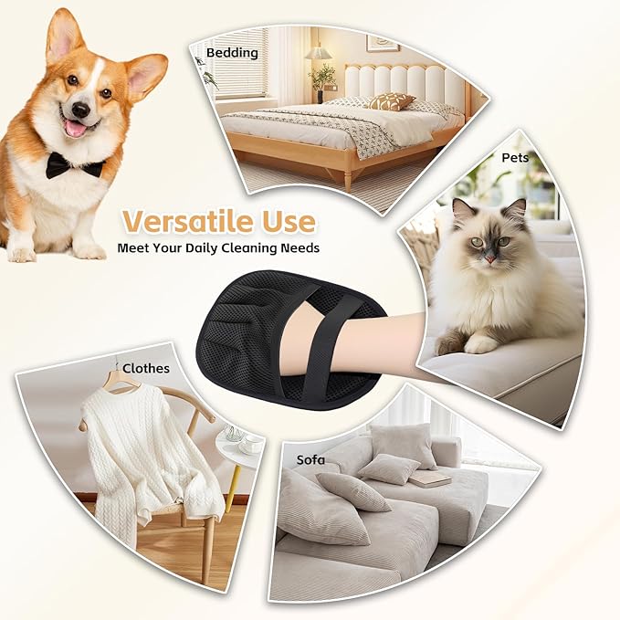 Electrostatic Pet Hair Remover Glove-Furniture/Couch/Carpet/Car Seat Hair Removal, Efficient Pet Grooming Glove for Dogs & Cats, Washable Reusable Static Removal Gloves for Pet Hair