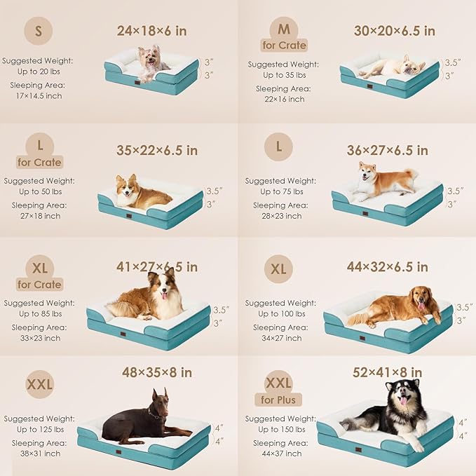 EHEYCIGA Orthopedic Dog Bed, Waterproof Memory Foam, Turquoise Blue, 30"L x 20"W x 6.5"Th