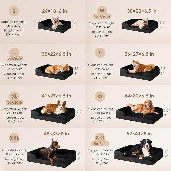 EHEYCIGA Orthopedic Dog Bed for Small Dogs, Waterproof Memory Foam Small Dog Beds with Sides, Non-Slip Bottom and Egg-Crate Foam Medium Pet Couch Bed with Washable Removable Cover, Black