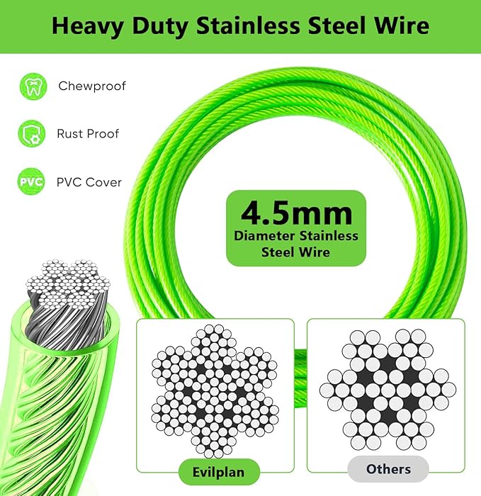 Dog Tie Out Cable 50FT-500Lbs,Heavy Duty Dog Leads Line for Yard with Swivel Hook,Medium Large Dogs Leash&Chains for Outside,Rust Chew Proof Dogs Run Cable for Outdoor Camping (Green, 50FT)