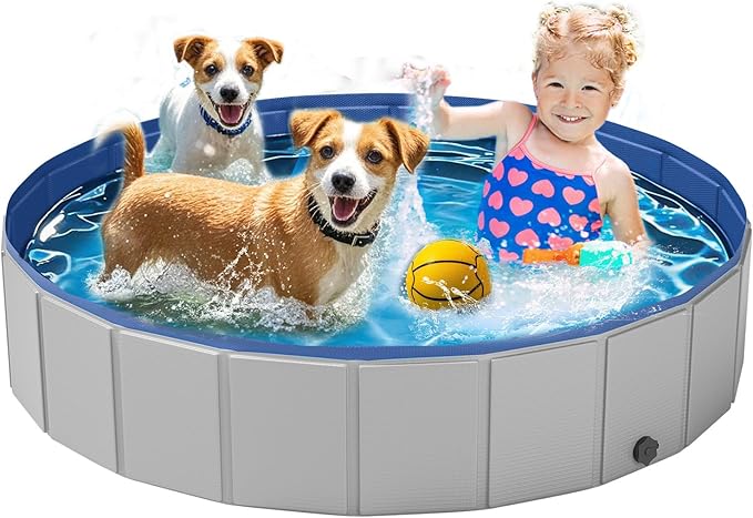 Dog Pool for Large Dogs, Foldable Plastic Pool for Dogs Slip-Resistant (XL - 63'' x 12'')