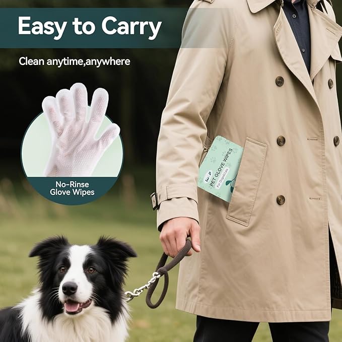 WLP Cleaning & Deodorizing Glove Bath Wipes for Dogs and Cats, Hypoallergenic Nourish Fur Aloe Extract Jojoba Oil Pet Grooming Wipes for Daily and Travel (30 PCS)