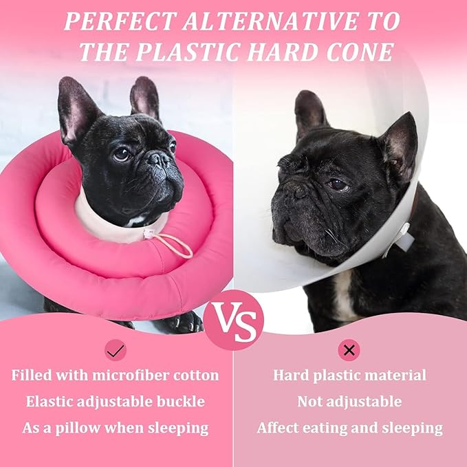 IDOMIK Dog Recovery Collar, Waterproof Soft Dog Cone After Surgery, Comfy Protective Elizabethan Collar Alternative for Dogs Cats, Adjustable Pet Neck Donut Cone Anti-Licking Biting Wounds,RoseRed,3XL