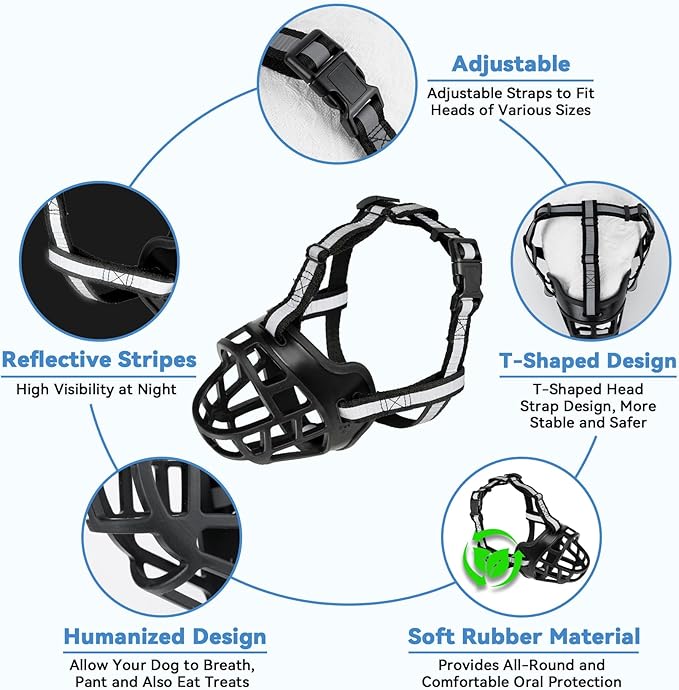 Dog Muzzle for Large Dogs, Breathable Basket Muzzles for Small, Medium and X-Large Aggressive Dog, Allows Panting Drinking, Suitable for Grooming Trimming Training (2, Blacks)