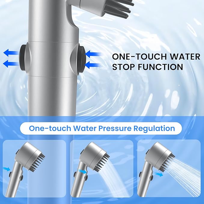 Filtered Shower Head with Handheld, High Pressure Water Flow and Multiple Spray Modes Shower Head with Filter, Power Wash for Hard Water, Showerhead with ON/OFF Switch for Pets Bath (Silver)