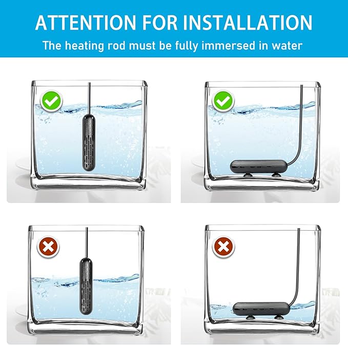 YukiHalu Small Aquarium Heater 25/50/100/150W with Protective Cover, Mini Fish Tank Heater, External Controller, Temperature Adjustable, Digital Display, Used for 5/10/20/30 Gallons (50W-10Gallon)