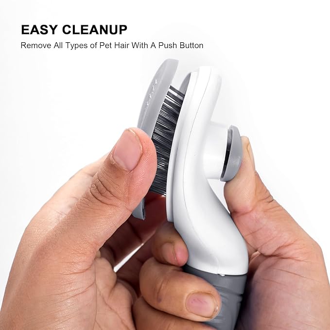 Self Cleaning Slicker Brush for Pet Grooming - Removes Loose Undercoat and Sheds, Suitable for Long and Short Hair Cats and Dogs, with Massaging Bristles (Grey)