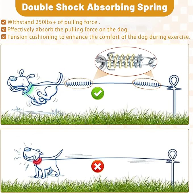 Dog Tie Out Cable 10/15/20/25/30FT Dog Run Cable Rosy Pink/Blue/Purple/Silver/Red/Green/YellowTie Out Cable for Large Dogs Heavy Duty for Outside Hold Large Dogs Up to 250LBS