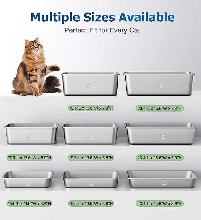 Extra Large Stainless Steel Cat Litter Box, 27.5" L×19.6" W×7.8" H, XXL Metal Kitty Litter Pan with High Sides, Odor-Free, Non-Stick, Easy to Clean, Ideal for Big Cats & Multi-Cat