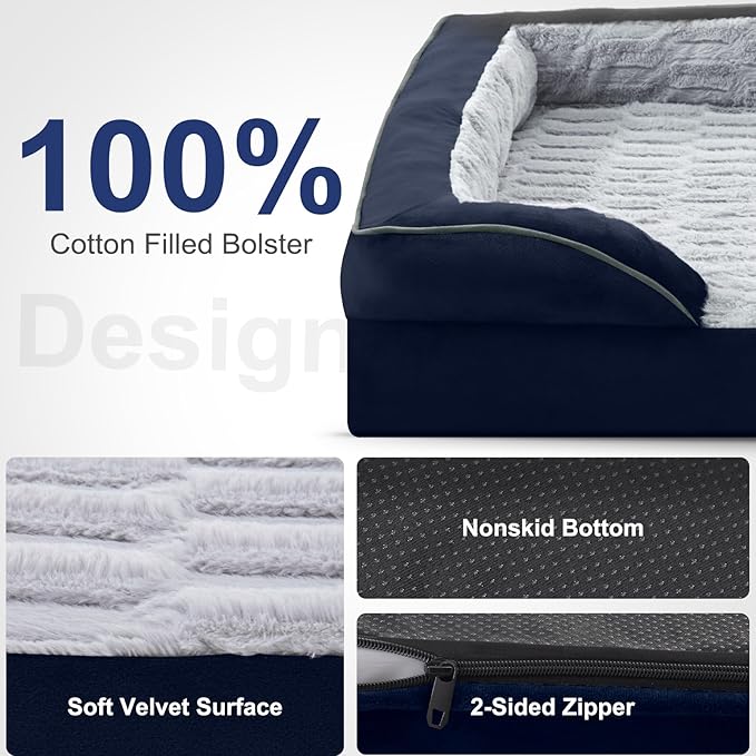 FURTIME Orthopedic Dog Bed for Extra Large Dogs - XL Plus Washable Dog Sofa Beds, Supportive Foam Pet Couch Bed with Removable Washable Cover, Waterproof Lining and Nonskid Bottom, Navy Blue