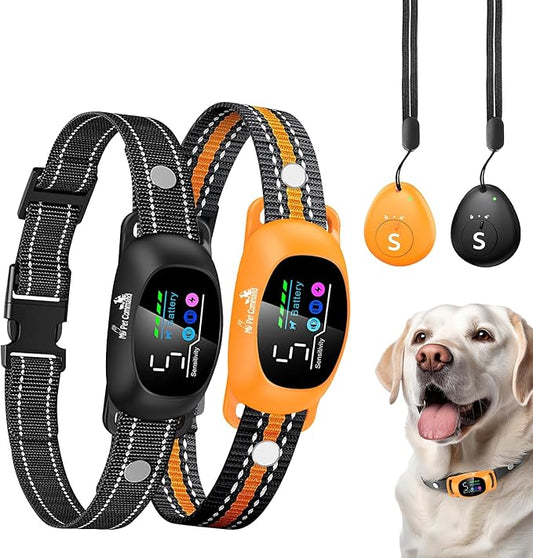 My Pet Command 2-1 Dog Bark Collar with Fob Remote Tag. Smart AI Anti Barking training collar rechargeable 5 sensitivity levels, Beep Vibration, static correction. large medium & small dogs Waterproof