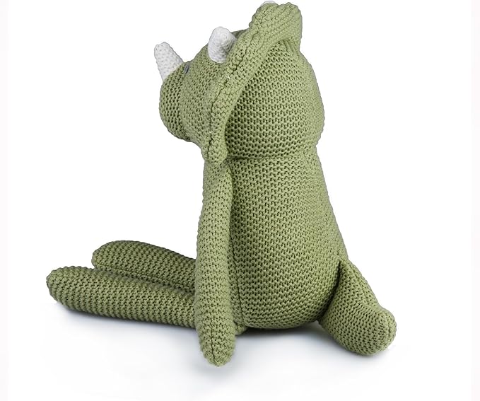 100% Organic Cotton Baby Stuffed Animals | 7.1" Green Dinosaur Plush for Newborn