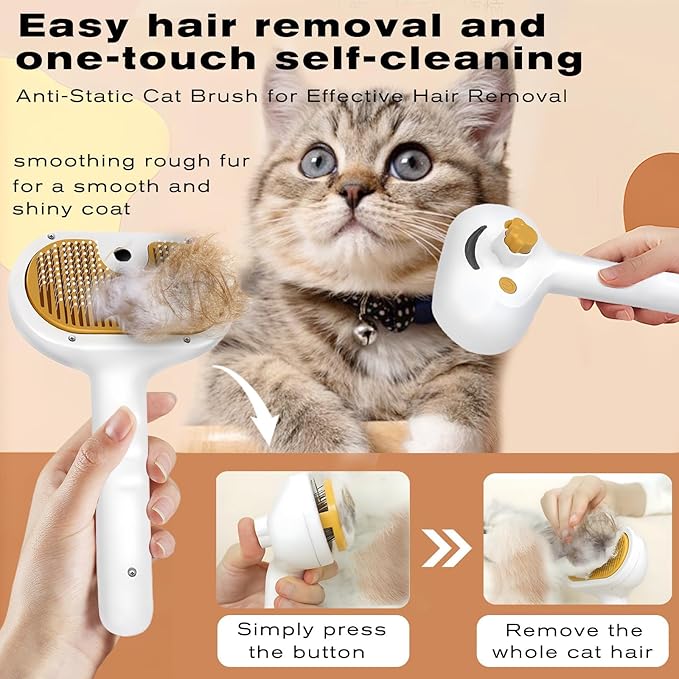 Pet Steam Brush for Dog & Cat – 3-in-1 Spray Hair Removal Comb – Steam for Shedding & Grooming – Water Brush for Long & Short Haired Pets – Spritz Defur Comb – Includes 2*Waterless Shampoo