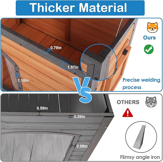 Dog House Outdoor Insulated 43.3" L Large Dog Kennel 6 Sides All-Round Foam Winter Weatherproof for Small Medium Large Dogs with Strong Metal Chew Proof Frame