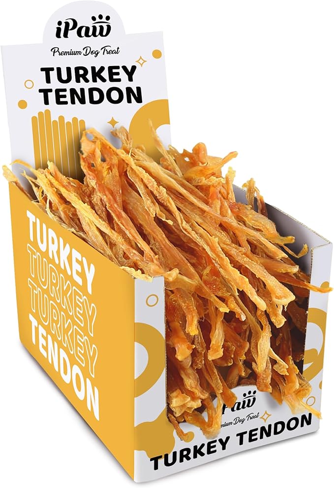 iPaw Turkey Tendons for Dogs, Turkey Sourced from USA, Hypoallergenic, All Natural Human Grade Puppy Chew, Dog Treats for Signature Series, Rawhide Alternative, Box of 10 Packs