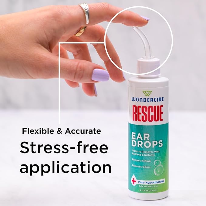 Wondercide Rescue - Ear Drops for Pets - Cleans and Removes Wax Build-Up and Irritants for Dogs and Cats - Relieves Itching and Redness with Pure Hypochlorous - 4 oz