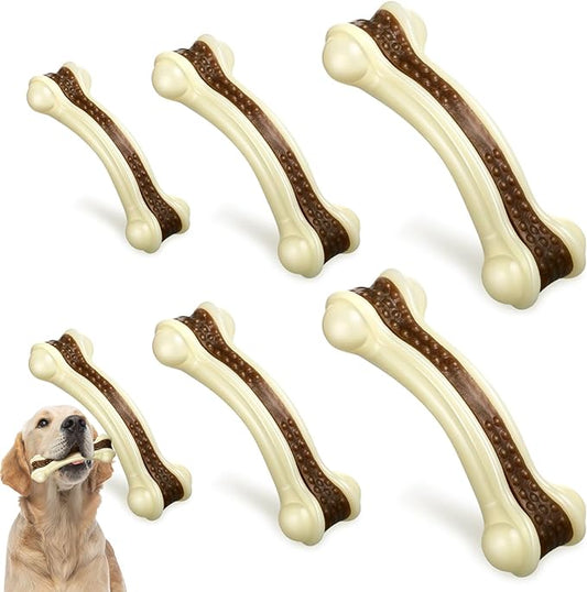 Sosation 6 Pcs Dog Toys for Aggressive Chewers Nylon Beef Flavor Bones Tough Puppy Teething Toys Puppy Chew Bones for Large Medium Small Breed Dogs Puppies Pets Chew Toys(Small Medium Large)