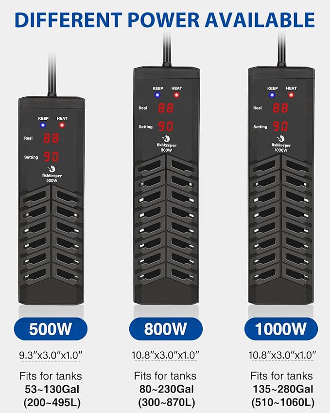 fishkeeper 1000W Submersible Aquarium Heater – Ultra-Safe Digital Fish Tank Heater for 135-280Gal, Leaving Water Auto Power-Off, PID Intelligent Fast Heating, 59°F-93°F Accurate Temperature Control