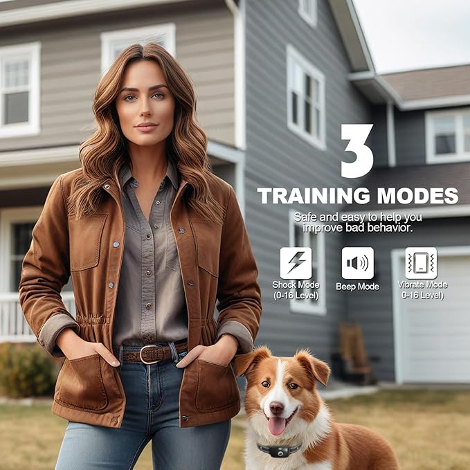 Dog Shock Collar Featuring A Touch Screen, E-Collar with Security Lock and 3 Training Modes, Rechargeable, Waterproof Dog Training Collar for Large Medium Small Dogs, for All Breeds, Size