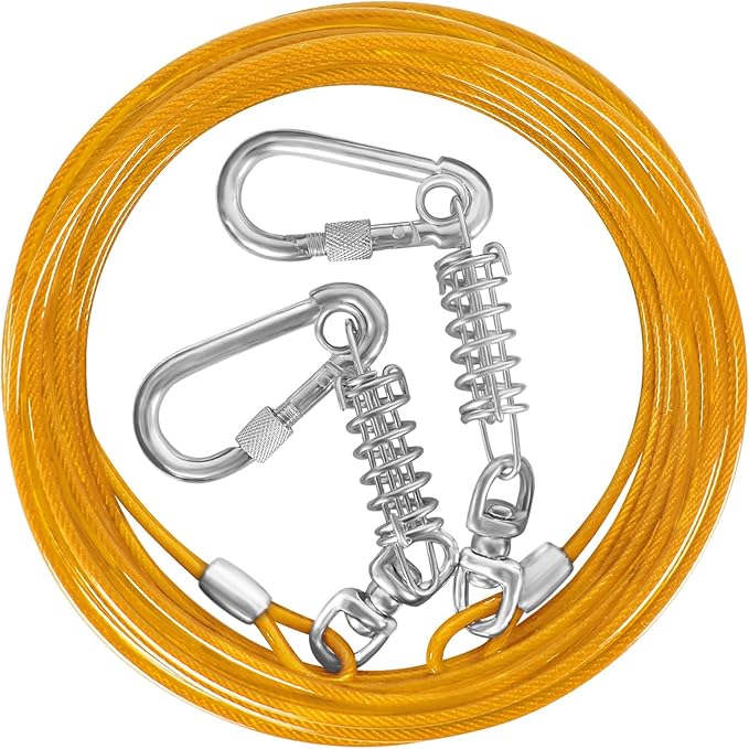 Dog Tie Out Cable 10/15/20/25/30FT Dog Run Cable Rosy Pink/Blue/Purple/Silver/Red/Green/YellowTie Out Cable for Large Dogs Heavy Duty for Outside Hold Large Dogs Up to 250LBS