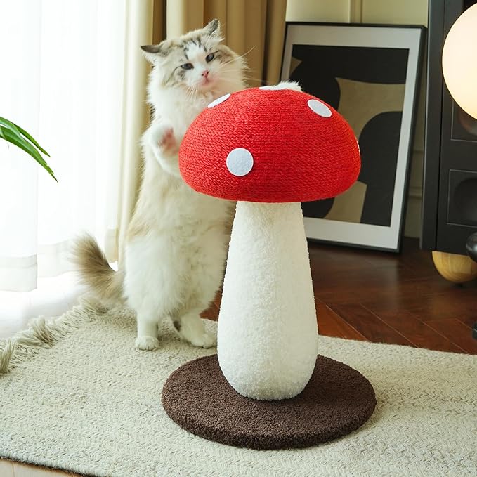 Mushroom Cat Scratcher, Cute Cat Scratching Post, Durable Sisal Rope Cat Scratching Board, Kitten Tree, Cat Toy for Cats to Play and Care for Their Claws, No Assembly Required (Red, Big, 7)