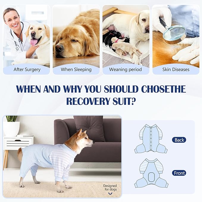 Dog Recovery Suit, Abdominal Wound After Surgery Wear, Anti Licking Bodysuit with Snaps, E-Collar & Cone Alternatives, Long Sleeve Dog Spay Surgical Onesie Prevent Shedding(2XL, Blue)