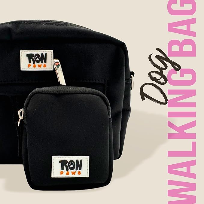 Dog Walking Crossbody with Treat Pouch & Tripod - Hands-free Storage with Phone Holder, Poop Bag Dispenser, Hook for Used Poop Bags & Training Features (Black)