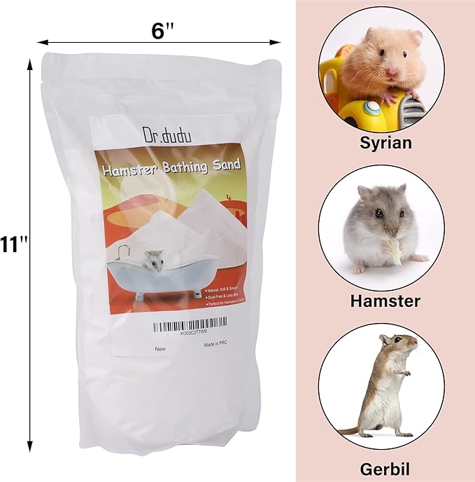 DR.DUDU Hamster Bath Sand, 6.6lb Dust Free Desert Sand or Potty Litter Sand for Hamster Chinchillas Gerbil Syrian Mice Small Animals (White)