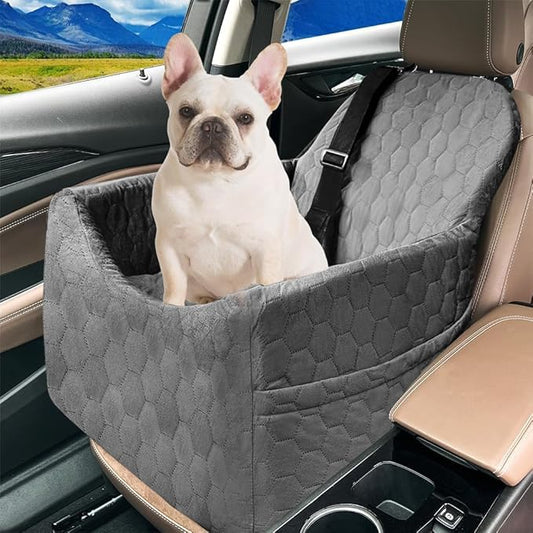 Dog Car Seat for Small/Medium Dogs - Dog Booster Seat with Safety Straps & Non-Slip Base, Travel Pet Car Seat with Storage Pockets, Washable & Removable, Suitable for Dogs Under 35 lbs (Gray)